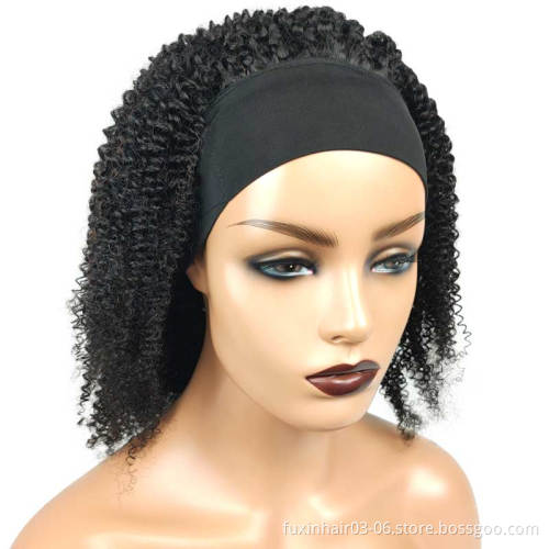 100 Non Lace Glueless Custom Curly Bundles with Headband Half Wig Peruvian Wigs With Headband Friendly Hair Wigs